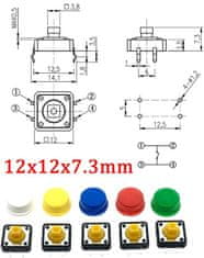 HADEX Mikrospínače 12x12mm, sada 25ks s hmatníky