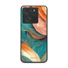 Mobiwear Prémiový lesklý kryt Glossy na mobil Xiaomi 13T / 13T Pro - G025G - Azurový a oranžový mramor