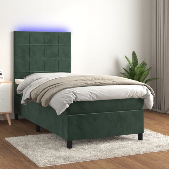 shumee vidaXL Box spring postel s matrací a LED tmavě zelená 90x190 cm samet