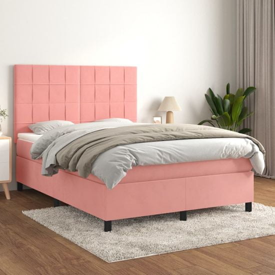 Greatstore Box spring postel s matrací růžová 140x190 cm samet