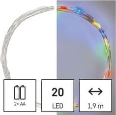 Emos LED vánoční nano řetěz, 1,9 m, 2x AA, vnitřní, multicolor, časovač