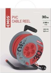 Emos Prodlužovací kabel na bubnu 30 m / 4 zásuvky / červený / PVC / 230 V / 1 mm2