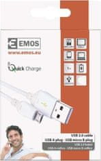 Emos Rychlonabíjecí a datový kabel USB-A 2.0 / micro USB-B 2.0, Quick Charge, 1 m, bílý