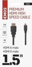 Emos HDMI 2.0 high speed kabel A vidlice – D vidlice 1,5 m