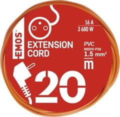 Emos Prodlužovací kabel 20 m / 1 zásuvka / oranžový / PVC / 230 V / 1,5 mm2