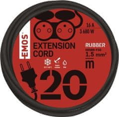Emos Venkovní prodlužovací kabel 20 m / 2 zásuvky / černý / guma / 230 V / 1,5 mm2