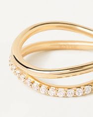 PDPAOLA Půvabný pozlacený prsten se zirkony Twister Essentials AN01-844 (Obvod 52 mm)