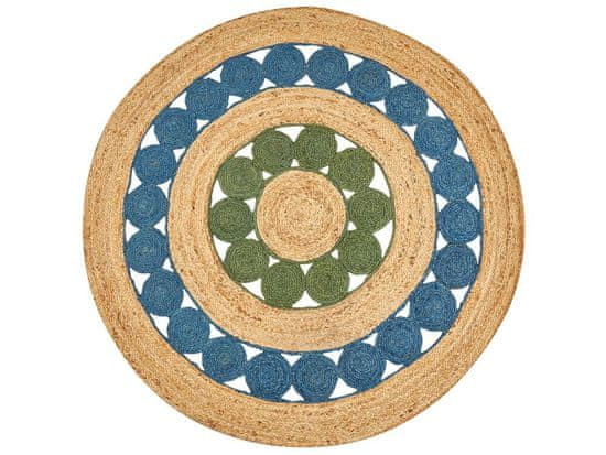 Beliani Kulatý jutový koberec 140 cm modrý/zelený HOVIT