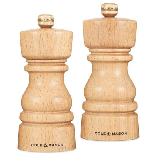 Cole Mason London Přírodní Buk, Precision+, Mlýnek na sůl & Mlýnek na pepř, 130 mm, GS