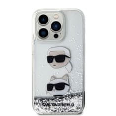 Karl Lagerfeld  Liquid Glitter Karl and Choupette Head Zadní Kryt pro iPhone 15 Pro Max Silver