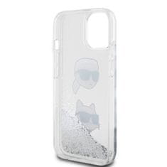 Karl Lagerfeld  Liquid Glitter Karl and Choupette Head Zadní Kryt pro iPhone 15 Silver