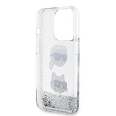 Karl Lagerfeld  Liquid Glitter Karl and Choupette Head Zadní Kryt pro iPhone 15 Pro Max Silver