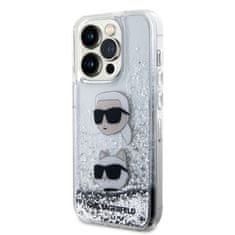 Karl Lagerfeld  Liquid Glitter Karl and Choupette Head Zadní Kryt pro iPhone 15 Pro Max Silver