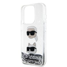 Karl Lagerfeld  Liquid Glitter Karl and Choupette Head Zadní Kryt pro iPhone 15 Pro Max Silver