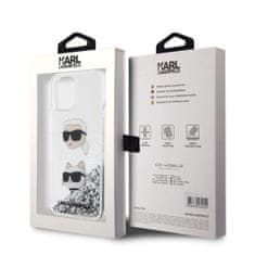Karl Lagerfeld  Liquid Glitter Karl and Choupette Head Zadní Kryt pro iPhone 15 Silver