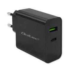 Qoltec Super Quick PD Charger | 1xUSB-C | 1xUSB | 45W | 5-20V | 2,25-3A | Black