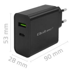 Qoltec Super Quick PD Charger | 1xUSB-C | 1xUSB | 45W | 5-20V | 2,25-3A | Black