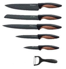 Royalty Line 5dílná sada kuchyňských nožů s nepřilnavým povrchem a se škrabkou RL-DC5D / černá/měděná