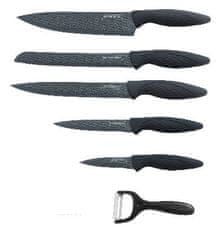 Royalty Line 5dílná sada kuchyňských nožů s nepřilnavým povrchem a se škrabkou RL-DC5C / černá