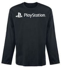CurePink Pánské tričko Playstation: White Logo (S) černá bavlna