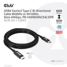 Club 3D Kabel USB4 Gen3x2 Typ C 8K60Hz UHD Power Delivery 240W, (M/M), 300cm (CAC-1579)