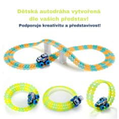 JOJOY® Dětská svítící autodráha a autíčko pro děti, fluorescenční dětská autodráha 350cm | LUMITRACK