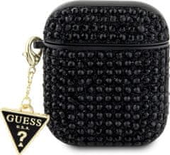 Guess Rhinestones Triangle Metal Logo Pouzdro pro AirPods 1/2 Black