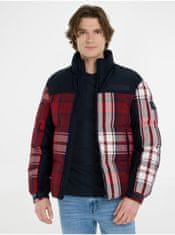 Tommy Hilfiger Červeno-modrá pánská zimní prošívaná bunda Tommy Hilfiger New York Check Puffer Jacket XL