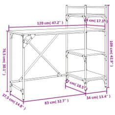 Greatstore Počítačový stůl s policemi hnědý dub 120 x 47 x 109 cm