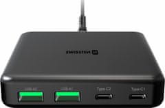 SWISSTEN mini desktop adaptér gan 2x usb-c + 2xusb 65w power delivery černý