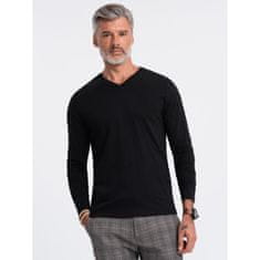 OMBRE Pánské tričko s dlouhým rukávem V-NECK černé MDN124079 L