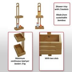 MCW Sprchová polička M23, sprchová polička sprchový koš koupelnový organizér, 2 koše bambus 69x22x13cm