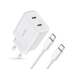 Tech-protect C20W síťová nabíječka 2x USB-C 20W + kabel USB-C, bíla