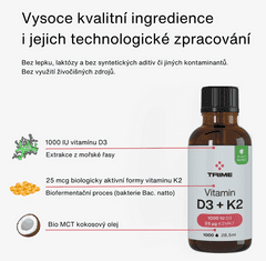 Trime Vitamín D3 + K2, 1000 IU D3 / 25µg K2-MK7, 1000 kapek