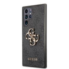 Guess  PU 4G Metal Logo Zadní Kryt pro Samsung Galaxy S22 Ultra Grey