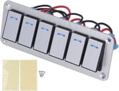 HADEX Hliníkový panel se 6 vypínači Rocket switch 12/24V - modré podsvícení