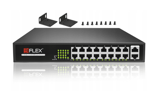 OEM PoE switch 16x POE +2x Gigabit Uplink 160W RACK montáž 1U EIFLEX