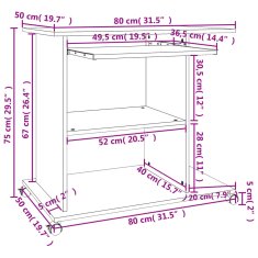 Vidaxl Počítačový stůl kouřový dub 80 x 50 x 75 cm kompozitní dřevo