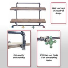 MCW Nástěnný věšák na kabáty D96, odkládací police Věšák na kabáty Věšákový panel, průmyslový design 70x54x23cm