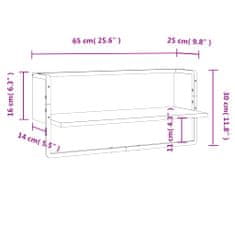 Vidaxl Nástěnná police s tyčí šedá sonoma 65 x 25 x 30 cm