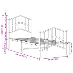 Vidaxl Kovový rám postele s hlavovým a nožním čelem bílý 75 x 190 cm