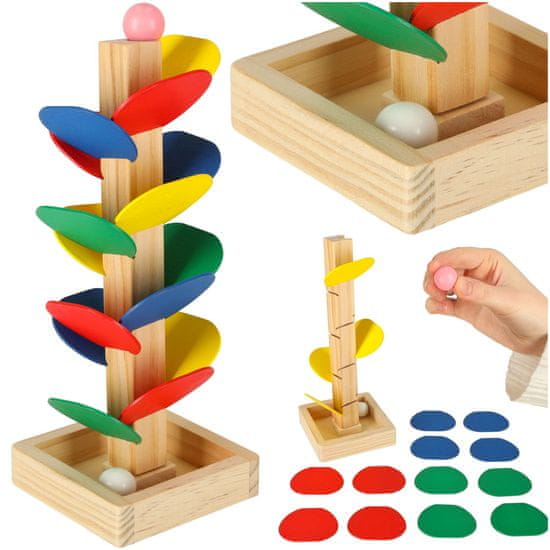 WOWO Montessori Vzdělávací Strom s Dřevěnými Kostkami a Kuličkovou Dráhou