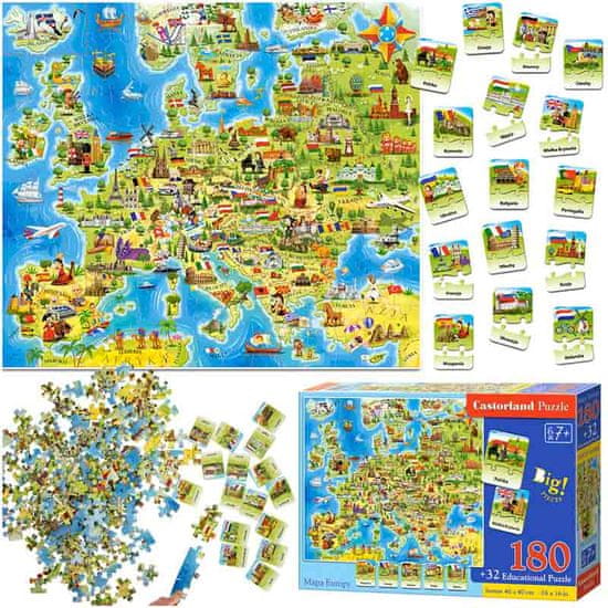 WOWO Vzdělávací Puzzle Mapa Evropy od CASTORLAND, 212 dílků, pro děti 7+ let