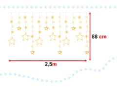 WOWO Teplá Bílá LED Závěsná Světla ve tvaru Hvězdy, 2,5m, 138 LED Diody