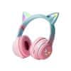 CA-042 bezdrátové sluchátka s kočičíma ušima, růžové