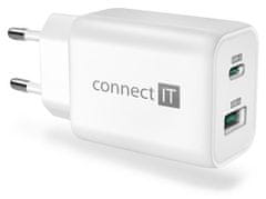 Connect IT Wanderer2 GaN nabíjecí adaptér 1×USB-C + 1xUSB-A, 33W PD, BÍLÝ