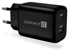 Connect IT Wanderer2 GaN nabíjecí adaptér 1×USB-C + 1xUSB-A, 33W PD, ČERNÝ