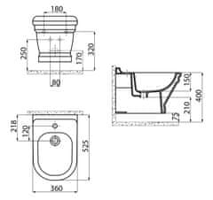 Creavit ANTIK bidet závěsný, 36x53 cm, bílá AN510 - CREAVIT