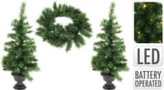 STREFA Vánoční sada (2xstromek 90cm v květníku,1xvěnec 53cm+osvětlení) zelená