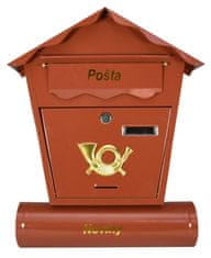 Poštovní schránka NESTOR, 370x100x440 mm, poštovní, s tubusem na noviny, hnědá